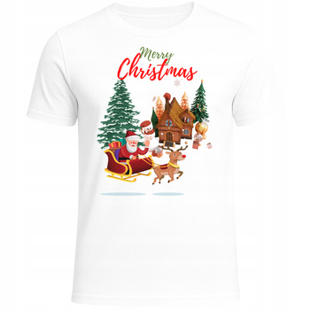Koszulka Świąteczna z Nadrukiem Mikołaj Sanie Renifer Super na Prezent