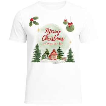 Koszulka Świąteczna z Nadrukiem Merry Christmas Domek Prezent Gwiazdka