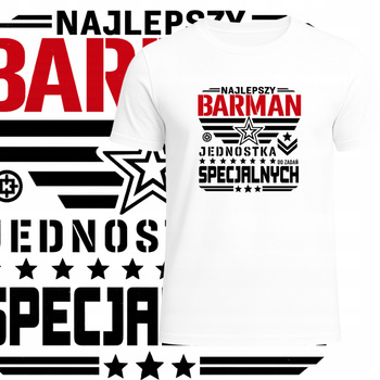 T-Shirt Męski Nadruk dla Barmana Najlepszy Barman Jednostka Specjalna