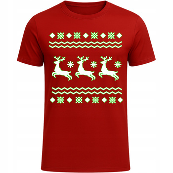 Koszulka Świąteczna z Nadrukiem Renifera HIT Super Prezent na Święta CZERWONY