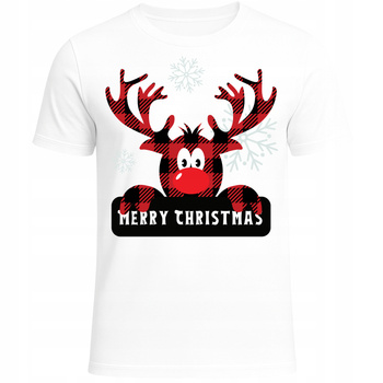 Koszulka Świąteczna z Nadrukiem Renifer Merry Christmas Super Prezent