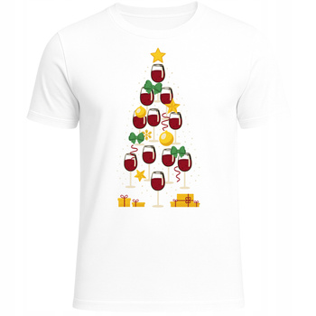 Koszulka Świąteczna Nadruk Choinka z Kieliszków Wina Śmieszna Prezent