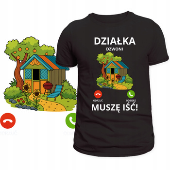 T-Shirt Męski Koszulka Śmieszny Nadruk Działka Dzwoni Muszę Iść Prezent
