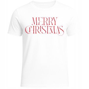 Koszulka Świąteczna Merry Christmas Czerwony Napis Elegancka Prezent