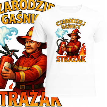 T-Shirt Męski Nadruk dla Strażaka Czarodziej Gaśnicy Strażak Prezent