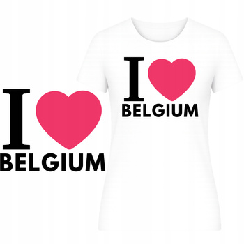 T-Shirt Damski Koszulka Super Nadruk I LOVE BELGIUM Turystyczna Prezent