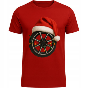 Koszulka Świąteczna Felga Super Nadruk Prezent dla Fana Motoryzacji CZERWONY