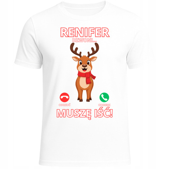 Koszulka Świąteczna z Nadrukiem Renifer Dzwoni Muszę Iść Super Prezent