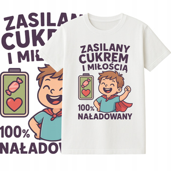 T-Shirt Dziecięcy Koszulka Nadruk Zasilany Cukrem Dziecko Prezent