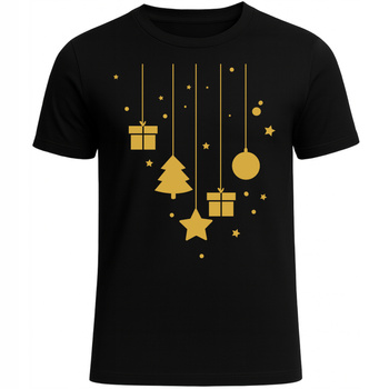 Koszulka Świąteczna Złote Ozdoby Choinkowe Nadruk Prezent Na Święta