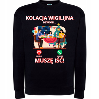 Bluza Świąteczna z Nadrukiem Kolacja Wigilijna Dzwoni Muszę Iść Prezent