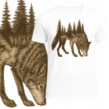 T-Shirt Męski Koszulka Nadruk Natura Wilk Las Przyroda Prezent
