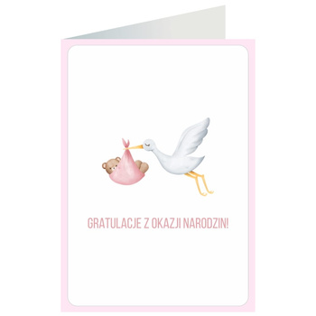 Kartka okolicznościowa - Narodziny, różowy bocian