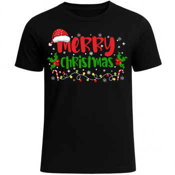 Koszulka Świąteczna Merry Christmas Czapka Mikołaja Lampki HIT Prezent