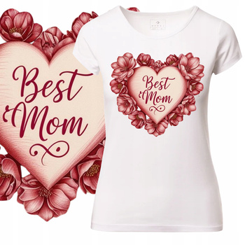 T-Shirt Damski Koszulka Nadruk Serce Kwiaty Mom Dzień Matki Prezent