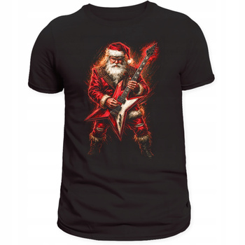 Koszulka Świąteczna Mikołaj Rock Rockstar Nadruk 3D Prezent Bawełna