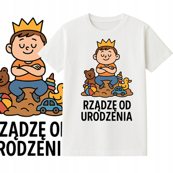 T-Shirt Dziecięcy Koszulka Super Nadruk Rządzę od urodzenia Prezent
