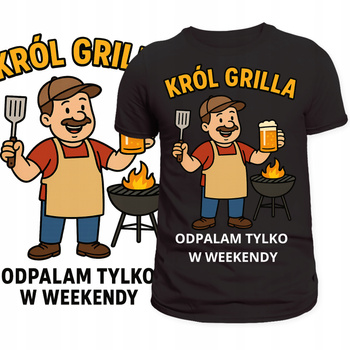 T-Shirt Męski Koszulka Śmieszny Nadruk KRÓL GRILLA Prezent Dzień Ojca