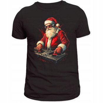 Koszulka Świąteczna Mikołaj DJ Zabawny Nadruk 3D Prezent Bawełna