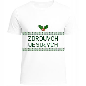 Koszulka Świąteczna z Nadrukiem Zdrowych Wesołych Pikselowa HIT Prezent