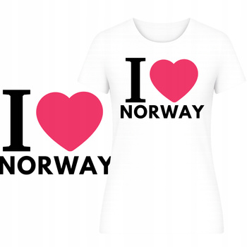 T-Shirt Damski Koszulka Super Nadruk I LOVE NORWAY Turystyczna Prezent