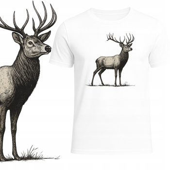 T-Shirt Męski Koszulka Nadruk Natura Jeleń Las Przyroda Prezent