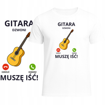 T-Shirt Męski Koszulka Śmieszny Nadruk Gitara Dzwoni Muszę Iść Prezent