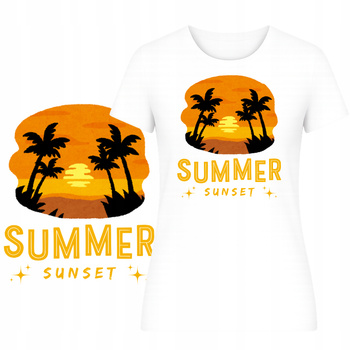 T-Shirt na Lato Damski Koszulka HIT Nadruk Summer Sunset Wakacje Plaża