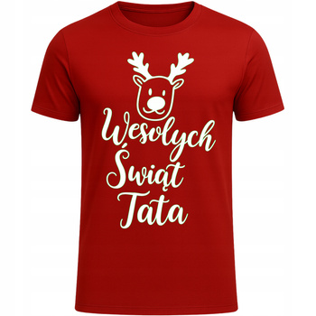 Koszulka Świąteczna Wesołych Świąt Tata HIT Prezent na Święta dla Taty CZERWONY