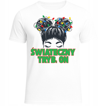 Koszulka Świąteczna z Nadrukiem Świąteczny Tryb ON Lampki Super Prezent