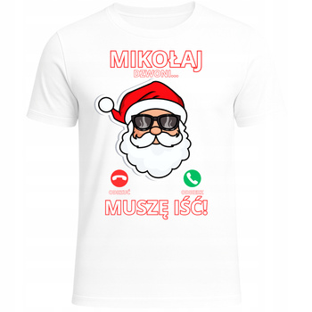 Koszulka Świąteczna z Nadrukiem Mikołaj Dzwoni Muszę Iść Super Prezent