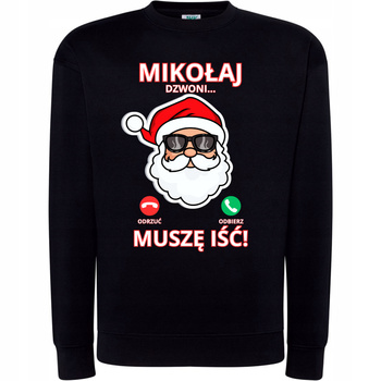 Bluza Świąteczna z Nadrukiem Mikołaj Dzwoni Muszę Iść Super HIT Prezent