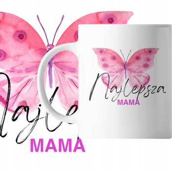 Kubek z Nadrukiem Najlepsza Mama Prezent Dzień Matki Subtelny Różowy Motyl