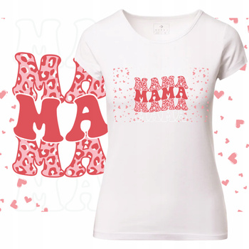 T-Shirt Damski Koszulka Nadruk Serduszka MAMA Dzień Matki Prezent