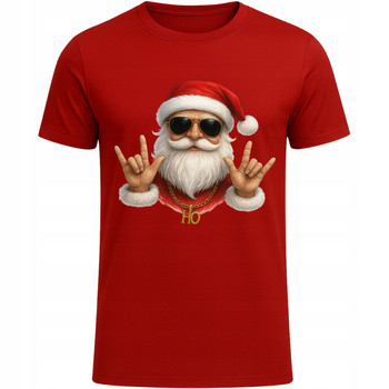 Koszulka Świąteczna z Nadrukiem Zabawny Mikołaj HIT Super na Prezent CZERWONY