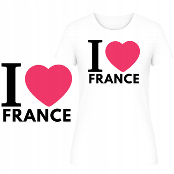 T-Shirt Damski Koszulka Super Nadruk I LOVE FRANCE Turystyczna Prezent