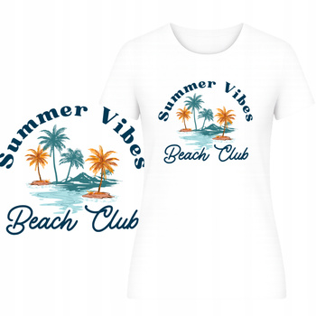T-Shirt na Lato Damski Koszulka Super Nadruk Summer Vibes Plaża Wakacje