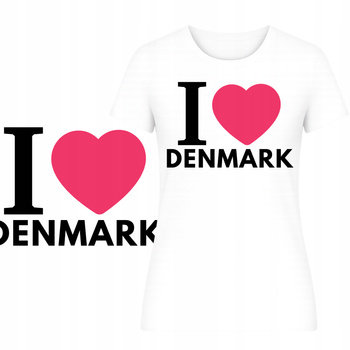 T-Shirt Damski Koszulka Super Nadruk I LOVE DENMARK Turystyczna Prezent