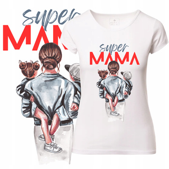 T-Shirt Damski Koszulka Nadruk SUPER MAMA Dzień Matki Prezent Bawełna
