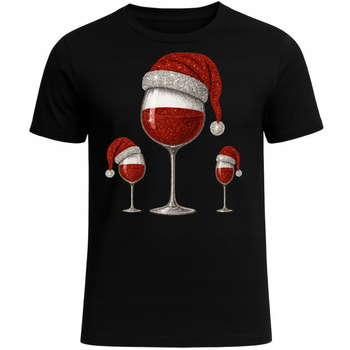 Koszulka Świąteczna Imprezowa z Motywem Wina i Czapki Mikołaja Prezent