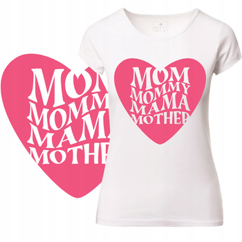 T-Shirt Damski Koszulka Nadruk Serduszko Wzór Mama Dzień Matki Prezent