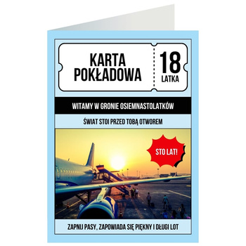 Kartka okolicznościowa - Karta pokładowa, 18 lat