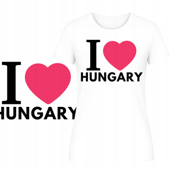 T-Shirt Damski Koszulka Super Nadruk I LOVE HUNGARY Turystyczna Prezent