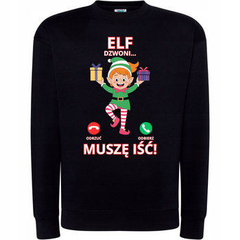 Bluza Świąteczna z Nadrukiem Elf Dzwoni Muszę Iść Super HIT na Prezent