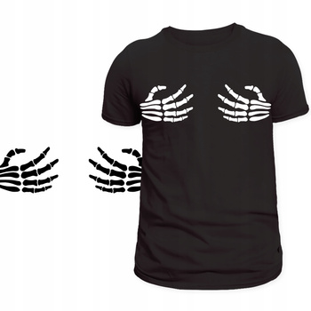 Koszulka na Halloween Szkielet Dłonie Śmieszny Nadruk Super na Imprezę