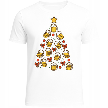 Koszulka Świąteczna Nadruk Choinka z Piwa Śmieszna Imprezowa Prezent