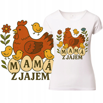 T-Shirt Damski Koszulka Zabawny Nadruk Mama z Jajem Dzień Matki Prezent