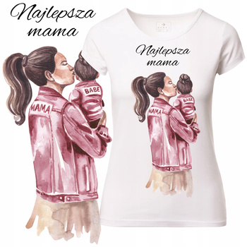 T-Shirt Damski Koszulka Nadruk Najlepsza Mama Subtelny Prezent Bawełna