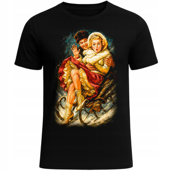 Koszulka Świąteczna Retro Zimowa Para Na Sankach 3D Vintage HIT Prezent