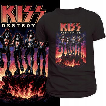 Koszulka Kiss Rock & Roll Heavy Metal Band Koncert Nadruk HD Prezent